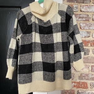Black & Cream Buffalo Plaid Oversized Knit Sweater